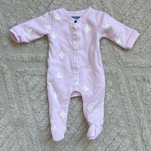 Jacadi pink onesie, cute pattern. Size 1M. Only worn once, almost new